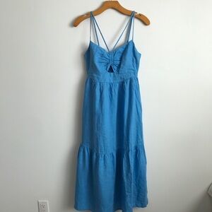 MANGO WOMENS DRESS 100% LINEN BLUE CASUAL TIER KEYHOLE MIDI 4